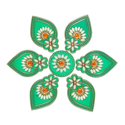 Acrylic Deepak Diwali Rangoli with Laxmi Charan Pagla | Diwali Floor Decorations Table Decoration Studded Stones Sequins Traditional Festive Home Door Décor (Design4)