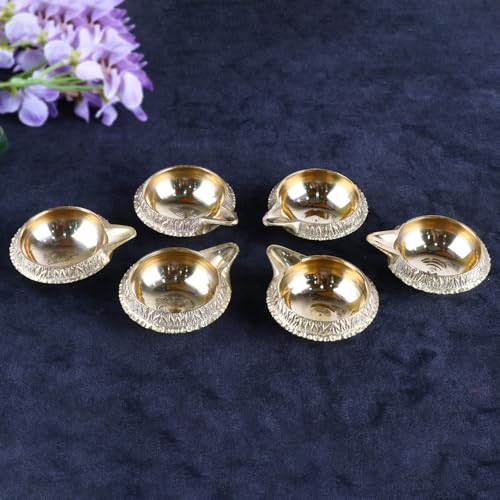 SATVIK Set of 6 - Pure Brass Kuber Diya for Diwali Decoration | Traditional Puja Oil Lamp for Home Temple | Brass Diya for Diwali Pooja & Festive Use - style: SET OF 6