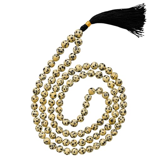 Amazing Gemstone Dalmatian Jasper Mala Beads - 108 Prayer Beads for Meditation and Mindfulness Practice, Handcrafted Mala Beads with Natural Gemstones for Spiritual Healing and Relaxation (Plain) - color: Dalmatian Jasper, style: Plain