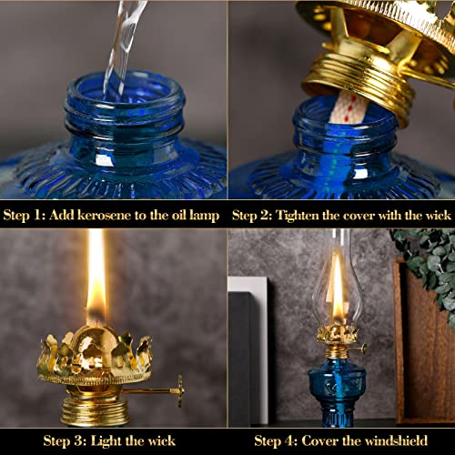 2 Pcs Oil Lamps for Indoor Use, Hurricane Kerosene Lamp, Blue - color: Blue