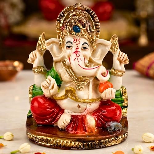 LOVENSPIRE 1 Pc Acrylic Ganesh Idol for Car Dashboard - 2.25" Spiritual Ganesh Statue for Mandir, Office & Home Decor - Small Ganpati Murti Figurine, Diwali Pooja & Housewarming Return Gift, Red - color: Ethnic Red, size: 1 Pc