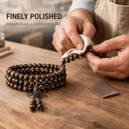 Mala Beads, 108 Natural Wood Bracelet, Handmade Wood Beads Yoga Meditation Prayer Beaded Jewelry for Men Women - color: Padauk Wood Beads
