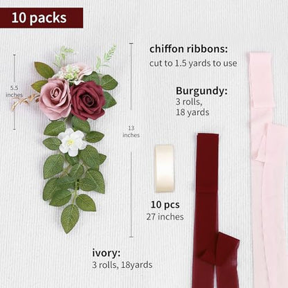 10 Burgundy Wedding Aisle Decorations - color: Burgundy + Mauve