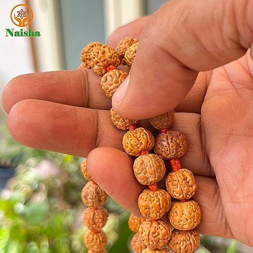 NAISHA 10 MM Rudraksha Mala 108+1 Beads Necklace, Beads Natural Himalaya 5 face Panch Mukhi Rudraksha, Prayer Beads, Wrist Mala Wrap, Jaap Mala (1 Pack)