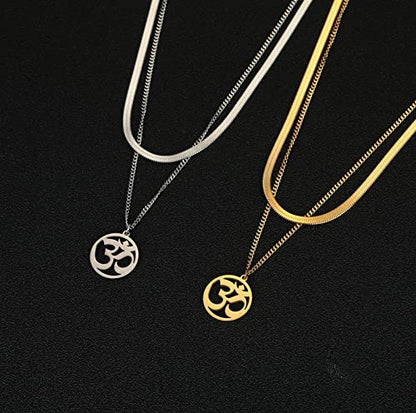 Women OM Necklace Indian Yoga Aum Om Ohm Pendant Necklace Stainless Steel Hindu Meditation Charm Sanskrit Symbol Spiritual Amulet Jewelry for Women Men - color: OM-Gold