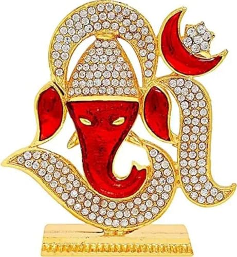 Generic Hari Darpan Lord Om Ganesha Idol | Brass Material | Orange Color | Ideal for car Dashboard Home Temple Office Table Home Decor showpiece Gifting Purpose, Large