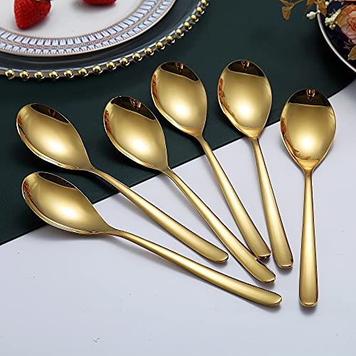 Gold Dinner Spoons 6 Piece, 8.1'' Stainless Steel Tablespoons, Soup Spoons, Dessert Spoons, Spoons Silverware for Home, Kitchen or Restauran,Dishwasher Safe - color: 2. Gold