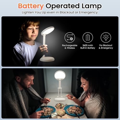 One Fire Rechargeable Table Lamp, 3600mAh Battery Operated Lamp Dorm Lamp - color: White