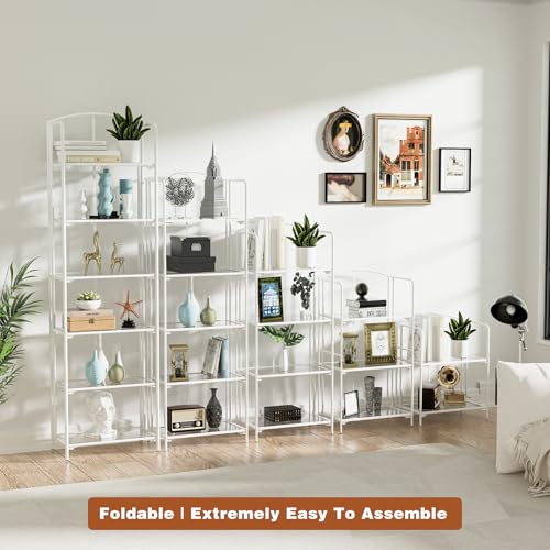 Crofy 2-Tier Foldable Bookshelf, White Frame & Transparent Shelves - color: White Frame & Transparent Shelf, size: 2 Tier
