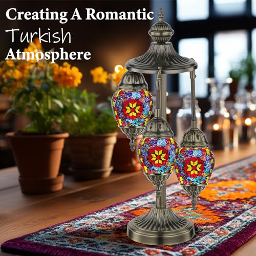 Marrakech 23" Turkish Mosaic Lamp Handmade 3 Globes Moroccan Table Lamp - color: 3 Globes - Colorful