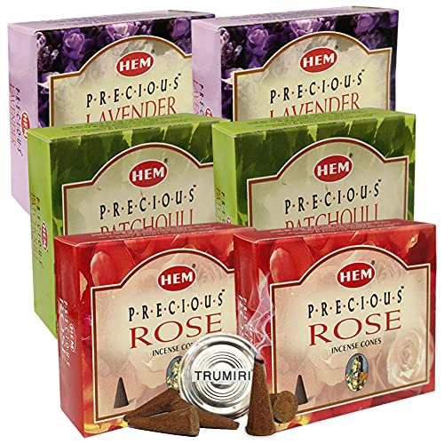 Lavender Patchouli Rose Incense Cones & Holder Bundle Variety Pack from Hem Trumiri Insense Insence - color: Lavender & Patchouli & Rose