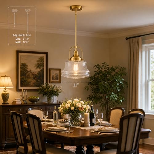 DEYNITE Modern Gold Kitchen Schoolhouse Pendant Light Seeded Glass Shade - color: Gold, size: Seeded glass