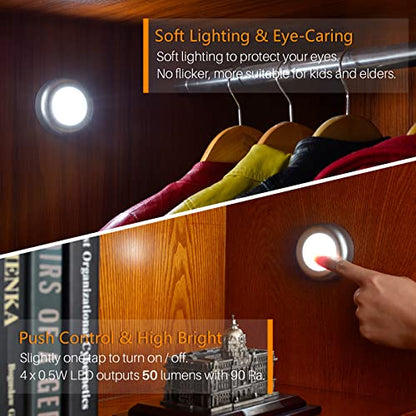 STAR-SPANGLED 5 Pack 2.8” Push Tap Lights, Stick on Touch Puck Lights AAA Battery Operated, LED Sticky Button Lights for Classroom, Kitchen, Under Cabinet, Closet (Sliver, Cool White) - color: Silver - White