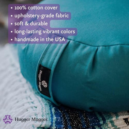 Hugger Mugger Zafu Meditation Cushion - Support in Cross-Legged Sitting, Buckwheat filled, Durable Fabric, Convenient Handle, Handmade in USA - color: Aqua