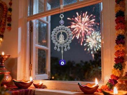 Large Evil Eye Door Window Wall Hangings w/Ganesha Idol