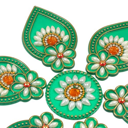 Acrylic Deepak Diwali Rangoli with Laxmi Charan Pagla | Diwali Floor Decorations Table Decoration Studded Stones Sequins Traditional Festive Home Door Décor (Design4)