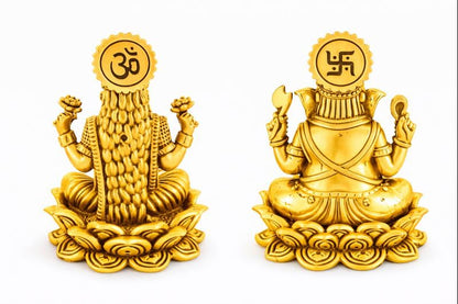 BEXCO Brass Statues, Lakshmi and Ganesha Figurines Set, Height of Each Idol 2" Inch (Approx.) Lord Ganesha and Goddess Laxmi Pair - size: 2.5 inches