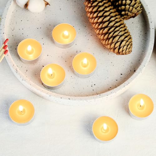 Natural Beeswax Tealight Candles in Metal Aluminum Cup, Yellow, Pack of 24