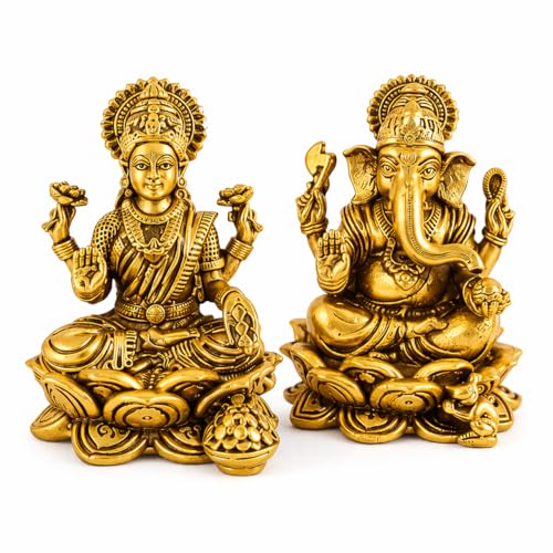 BEXCO Brass Lakshmi Ganesha Idol Set Height 1.5" Inch (Approx.).Laxmi Ganesh Statues for Office Desk, Small Hindu Deity Figurines for Daily Puja & Diwali Return Gifts (Pair) (1.5 inch A) - size: 1.5 inch A
