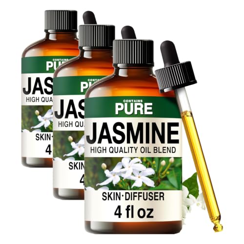 100% Pure Jasmine Oil - 4 Fl Oz Jasmine Essential Oil for Hair, Skin, Diffuser, Aromatherapy & DIY Soap Making Scent (Pack of 3) - size: 4 Fl Oz (Pack of 3)