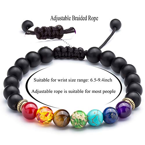 Men Women 8mm Lava Rock Beads Chakra Bracelet - color: Matte Black Agate-21004