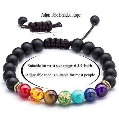 Men Women 8mm Lava Rock Beads Chakra Bracelet - color: Matte Black Agate-21004