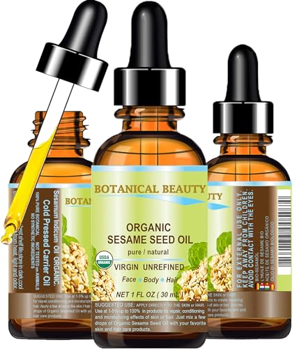 Botanical Beauty Organic SESAME SEED OIL 100% Pure Natural Virgin Unrefined Undiluted Cold Pressed Carrier Oil for Face, Skin, Body, Hair, Massage, Nails (1 Fl Oz 30 ml) - size: 1 Fl Oz (Pack of 1)