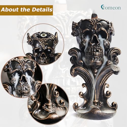 Comeon Backflow Incense Holder Burner Resin Skull Waterfall Metallic Gold - color: Gold