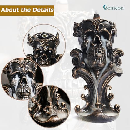 Comeon Backflow Incense Holder Burner Resin Skull Waterfall Metallic Gold - color: Gold