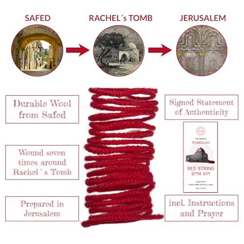 The Original Kabbalah Red String, Handmade and Blessed in The Holy Land, 100% Wool Strand, 60" Long for up to 7 Evil Eye Bracelets -incl. Prayer, Instructions & SOA