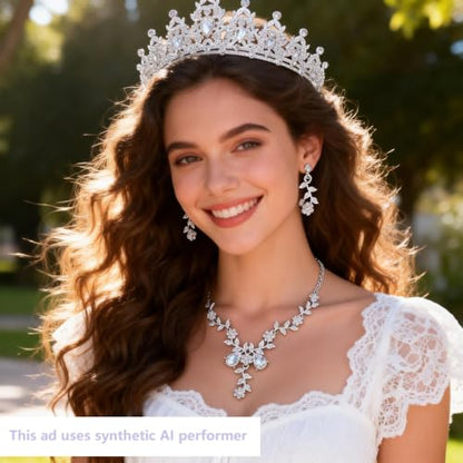Kamirola Tiaras and Crowns for Women,Tiaras Earrings Necklace, Crystal Bridal Jewelry Set, Costume Party Halloween Prom Pageant Jewelry for Women(TR45) - color: Silver