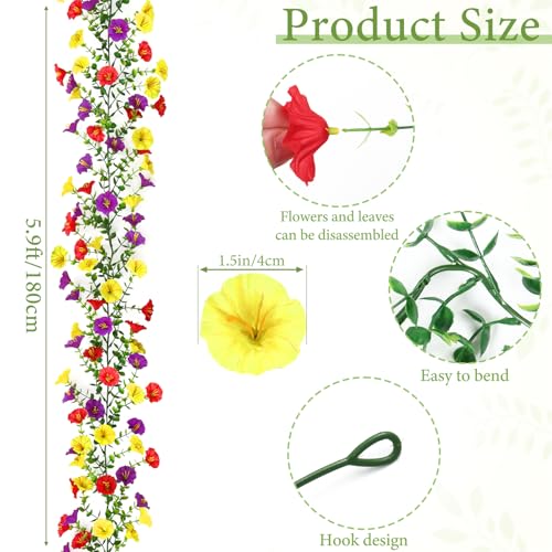 Dremisland Artificial Flowers Garland 2 Pack Summer Floral Garland - color: Red Yellow Purple, size: 2PCS