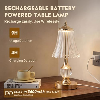 Gold Crystal Battery Operated Rechargeable Lamp Cordless, Skirt - color: Gold-Skirt