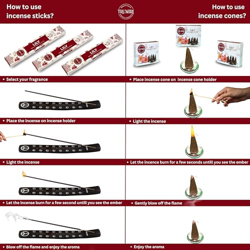 Lily Incense Sticks & Incense Cones Combo Pack - 60 Insence-Sticks + 30 Insence Cones - Inscense - Incense Cones Scented - Insents - color: Lily