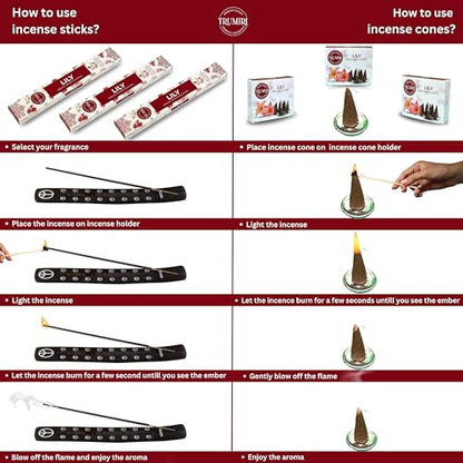 Lily Incense Sticks & Incense Cones Combo Pack - 60 Insence-Sticks + 30 Insence Cones - Inscense - Incense Cones Scented - Insents - color: Lily