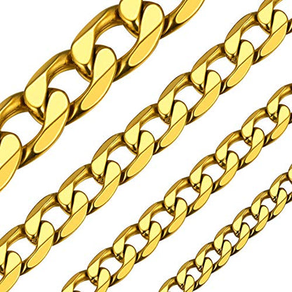 ChainsHouse Stainless Steel Cuban Link Chain Necklace for Mens Jewelry - color: Gold Plated