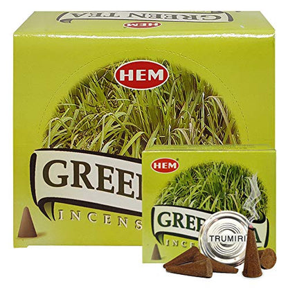 Green Tea Incense Cones and Cone Incense Burner Bundle Insence Insense Hem Incense - color: Green Tea