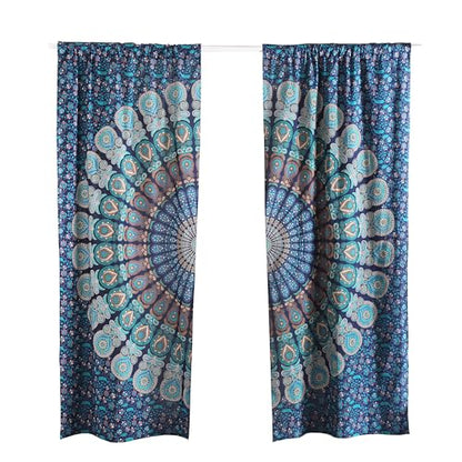 Popular Handicrafts Indian Hippie Bohemian Beautiful Peacock Mandala Door Window Curtain Panels Tarquiose - color: Tarquiose, size: 38"W x 83"L (Pack of 2)