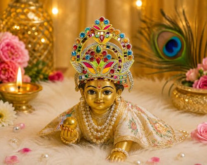 Mukut God Idol for Laddu Gopal Radha Krishna Deity Jewellery-4" - size: 4 Inches