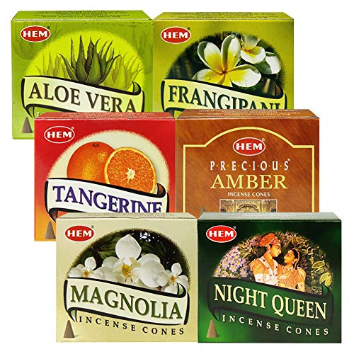 Hem Incense Cones Variety Pack #3 and Cone Incense Burner Bundle with 6 Most Desired Fragrances - color: Popular 6a