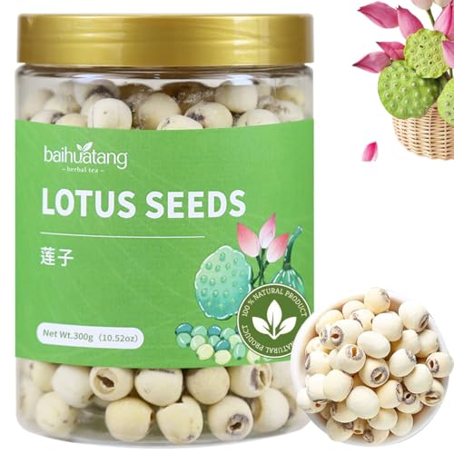 Baihuatang Natural Lotus Seeds for Tea Porridge Natural Dried White Lotus Seeds (Lian Zi) - 300g Herbal Tea & Cooking Ingredient, Perfect for Porridge, Soup, and Traditional Recipes 莲子 百合银耳莲子羹原料