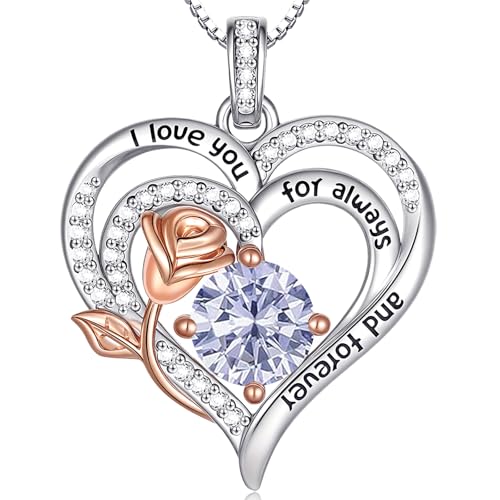 Birthstone Heart Necklaces Jewelry Gifts for Women - color: 06-Jun-Birthstone