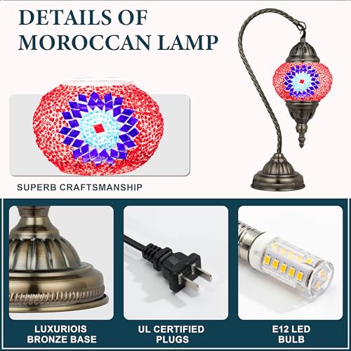 Marrakech Turkish Mosaic Lamp Stained Glass Table Lamp with Tiffany Style - color: Red