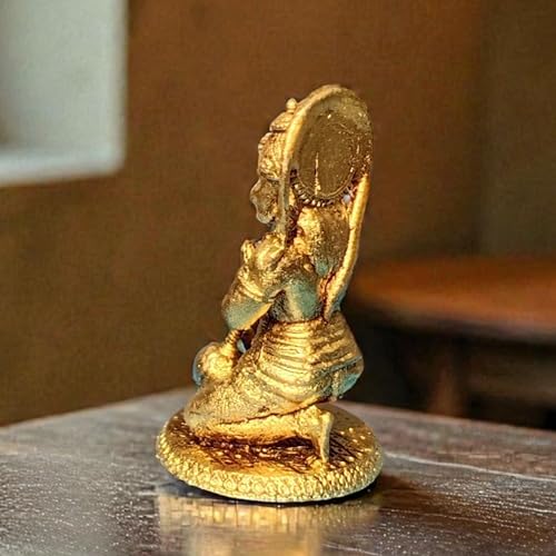 Mini Brass Hanuman Idol 1.25 Inch 20g – Lord Hanuman Statue with Gada for Car Dashboard, Home Temple, Office Desk & Spiritual Decor
