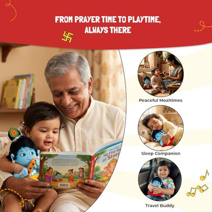 Panda's Box Mantra Chanting Baby Krishna (Small - 23 CM) | Musical Soft Plush Toy | Best Gift for Infants, Toddlers & Babies