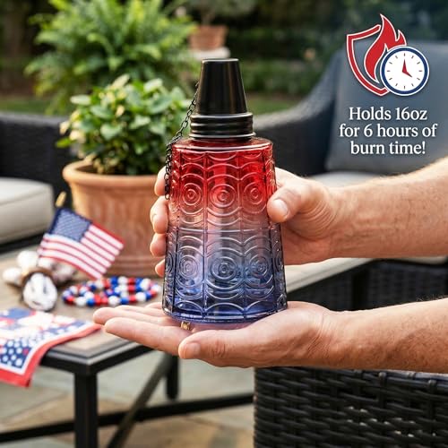 Seraphic Citronella Torches for Outside Patio Table Top, Red/White/Blue - color: Red/White/Blue