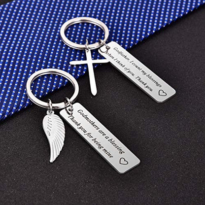 Godparent Gifts from Godchild for Baptism - Christening Gift Fairy Godmother Keychain, Godfather Keychain (Set of 2)