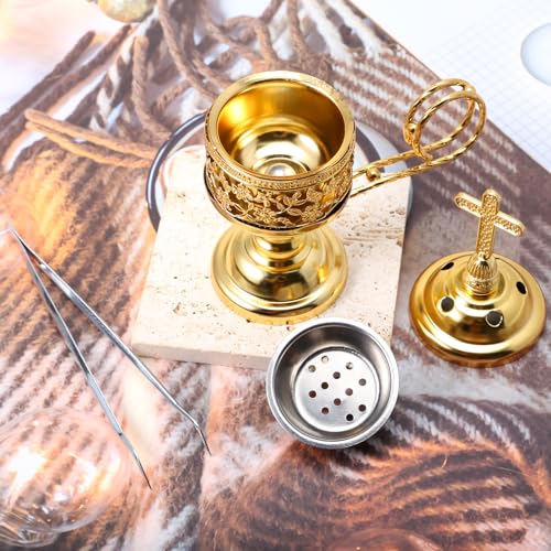 Yawlsow Incense Burner, Frankincense Charcoal Incense Stand, Bakhoor Incense Burner Holder, Ideal for Aromatherapy, Yoga and Spa, Home and Christian Church Censer, (Gold*2) - color: Gold*2