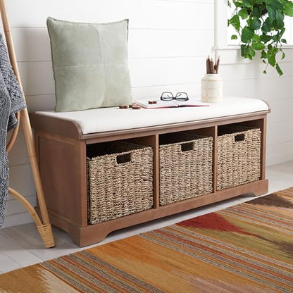 SAFAVIEH Furniture - Lonan Storage Bench - Sepia - Solid Wood - Farmhouse Lift-Top Design - Ideal for Entryway, Living Room, Hallway, 18" Seat Height (AMH5733B) - color: Sepia