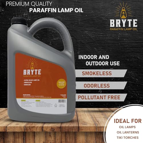 Bryte Premium Lamp Oil - 1 Gallon, Clear & Clean Paraffin, Odorless, Suitable for Indoor/Outdoor Use, Comes with Funnel (1)